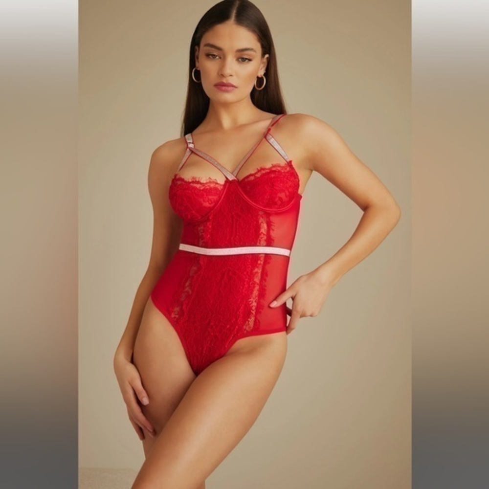 Just Sexy Lingerie Someone Loves Me Lace Sparkle Teddy - Red‎ Size Large REFFNB